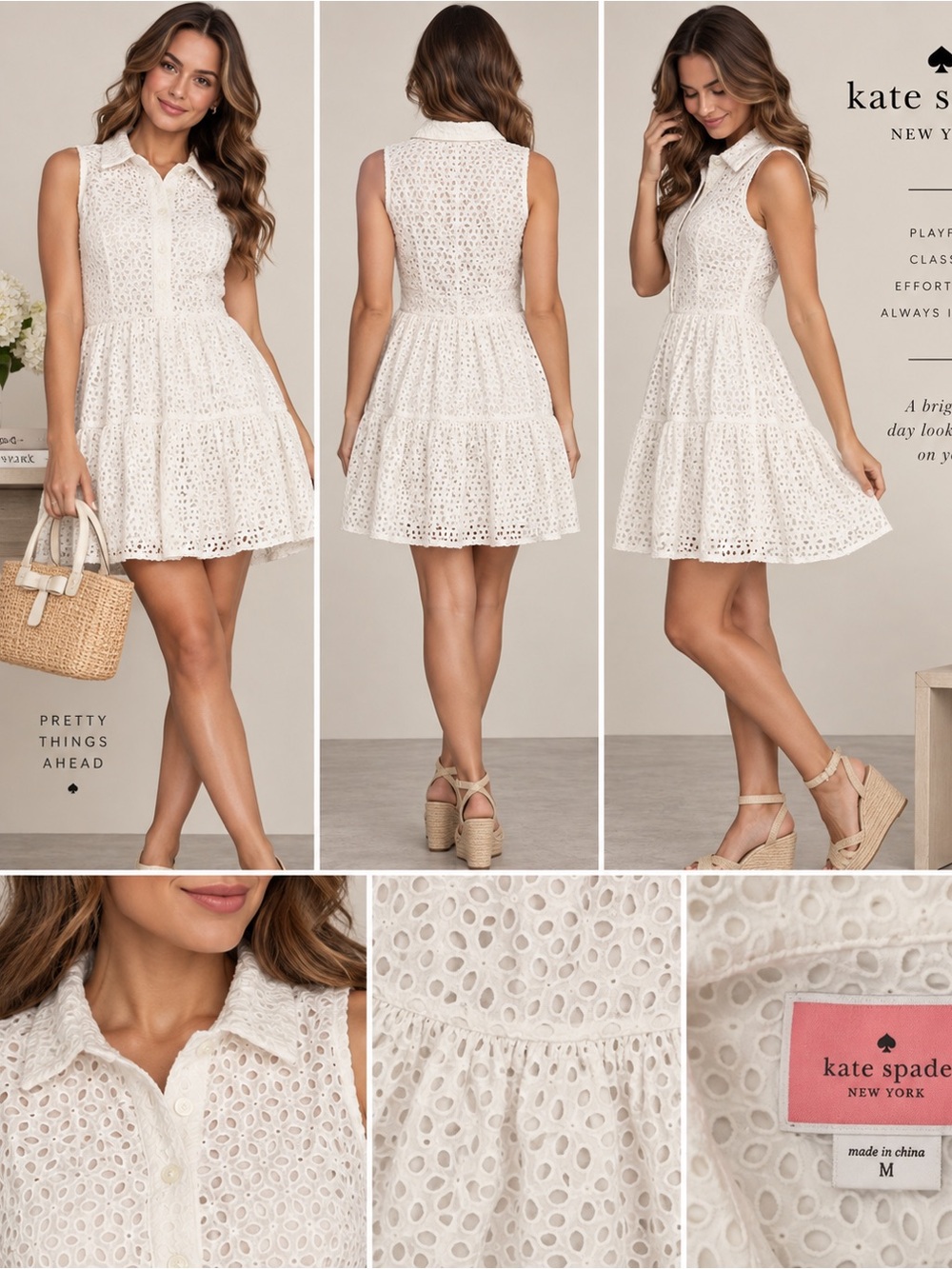 Kate Spade New York White Eyelet Sleeveless Fit & Flare Dress M